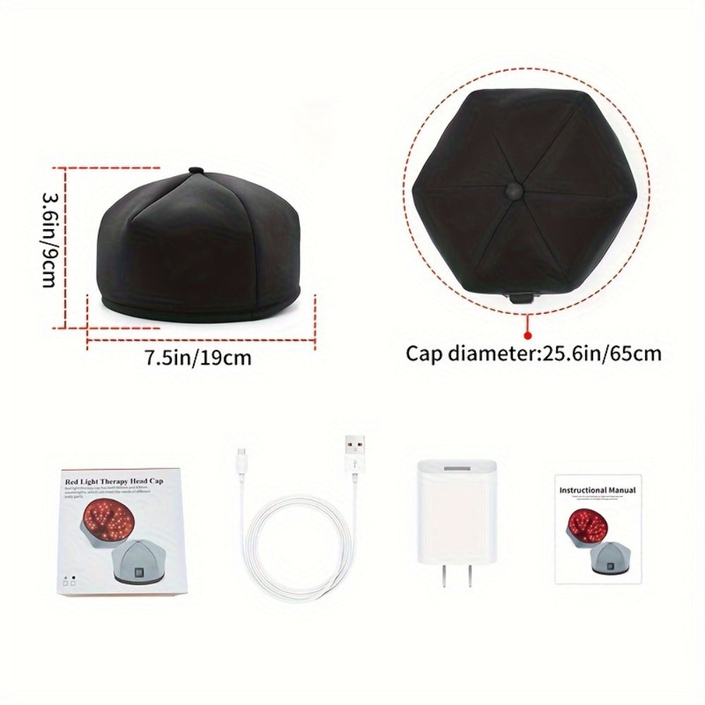 Wearable 120-LED Red and Near-Infrared Light Cap with 630nm and 820nm Modes in Black or Gray