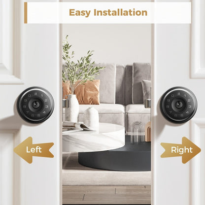 Smart Door Lock Arpha Round Knob with Fingerprint Keypad App and Mechanical Key Access in Black
