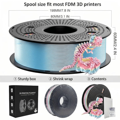 Ender 3 5 Neo PLA Filament 1.75mm 1kg 2.2LB High Gloss Low Warping – Black White Dual Tri Rainbow Multicolor Shiny Finish Smooth Extrusion for Creality & FDM 3D Printers