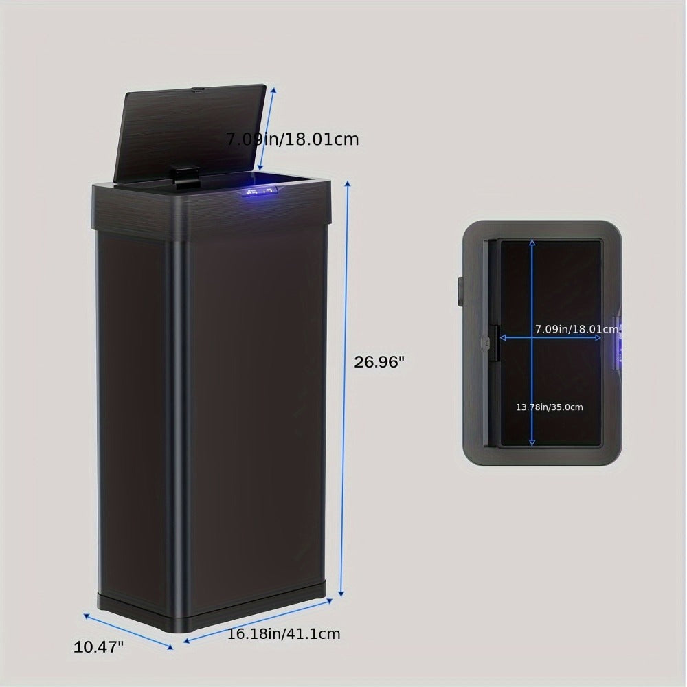 Touchless Trash Can with Motion Sensor 18.5 Gallon 60L, -Close Lid, Brushed Stainless Steel, Bag Holder