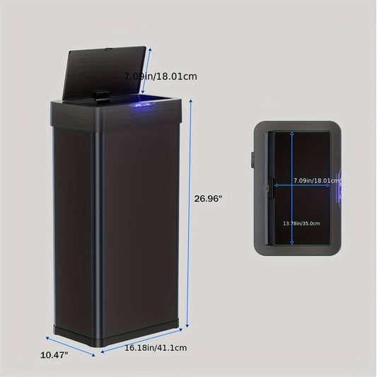 Touchless Trash Can with Motion Sensor 18.5 Gallon 60L, -Close Lid, Brushed Stainless Steel, Bag Holder