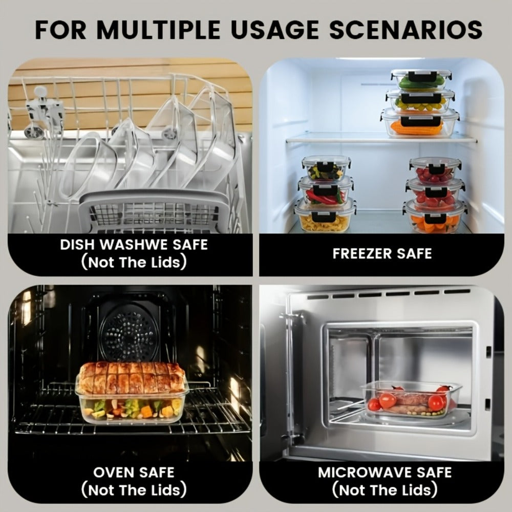 Food Storage Containers 12-Piece Glass Set with Clip-On Lids for Microwave, Oven, Freezer and Dishwasher Use