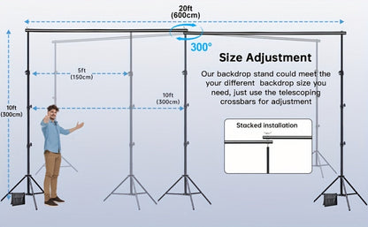 Backdrop Stand BEIYANG 20 x 10-Foot Three-Tripod Corner Kit with Twin Crossbars and Six Spring Clamps