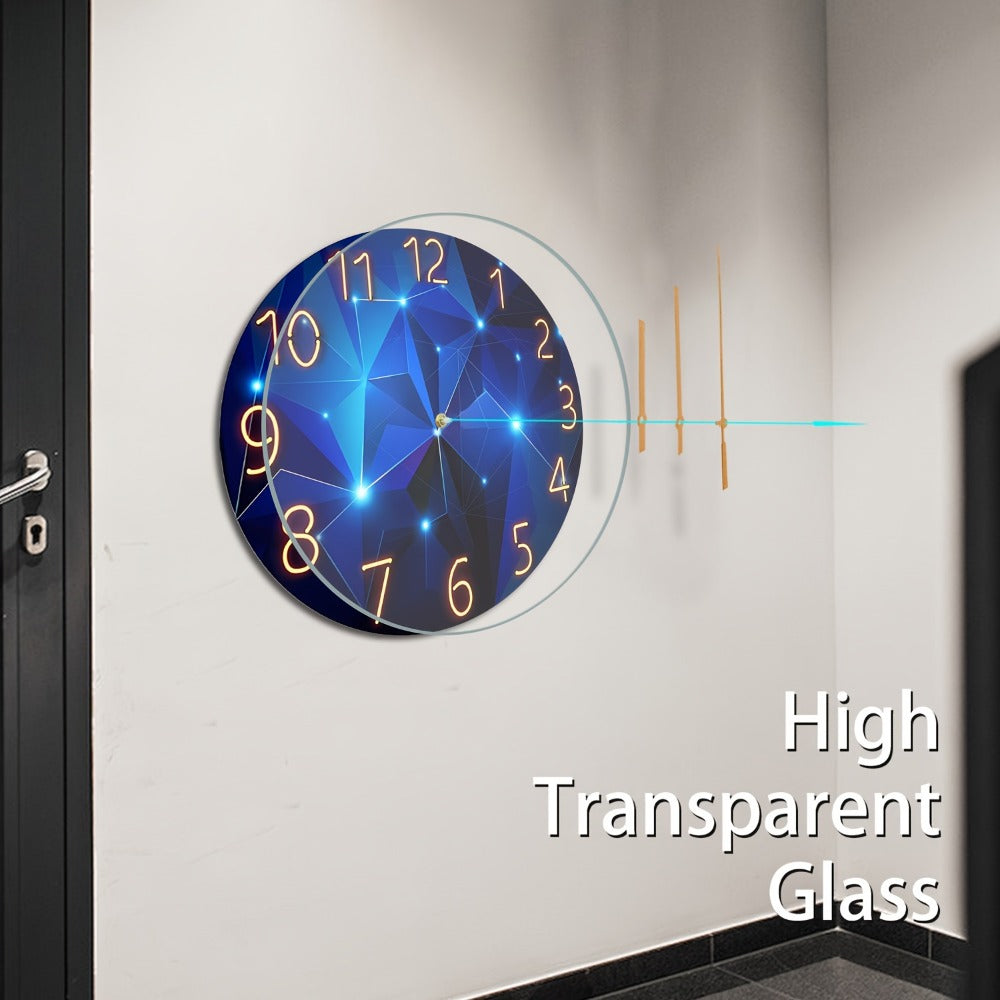 Blue Glass-Face Wall Clock with Gold-Tone Numerals, Quartz Movement and Five Diameter Options from 12 to 24 Inches