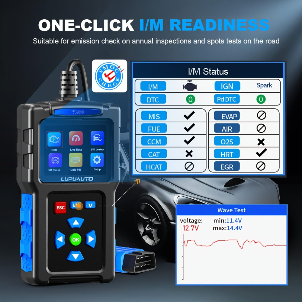 OBD2 Scanner Diagnostic Tool Plug and Play Read Clear Engine Codes Live Data I/M Readiness VIN Auto Detect 14 Languages for All OBDII Cars Since 1996 T200 T300