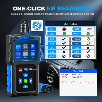 OBD2 Scanner Diagnostic Tool Plug and Play Read Clear Engine Codes Live Data I/M Readiness VIN Auto Detect 14 Languages for All OBDII Cars Since 1996 T200 T300