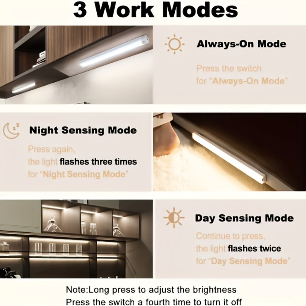 USB-C Rechargeable Motion Sensor LED Light Bar Sets in 10, 20 or 30cm Sizes and 6-, 9- or 12-Packs