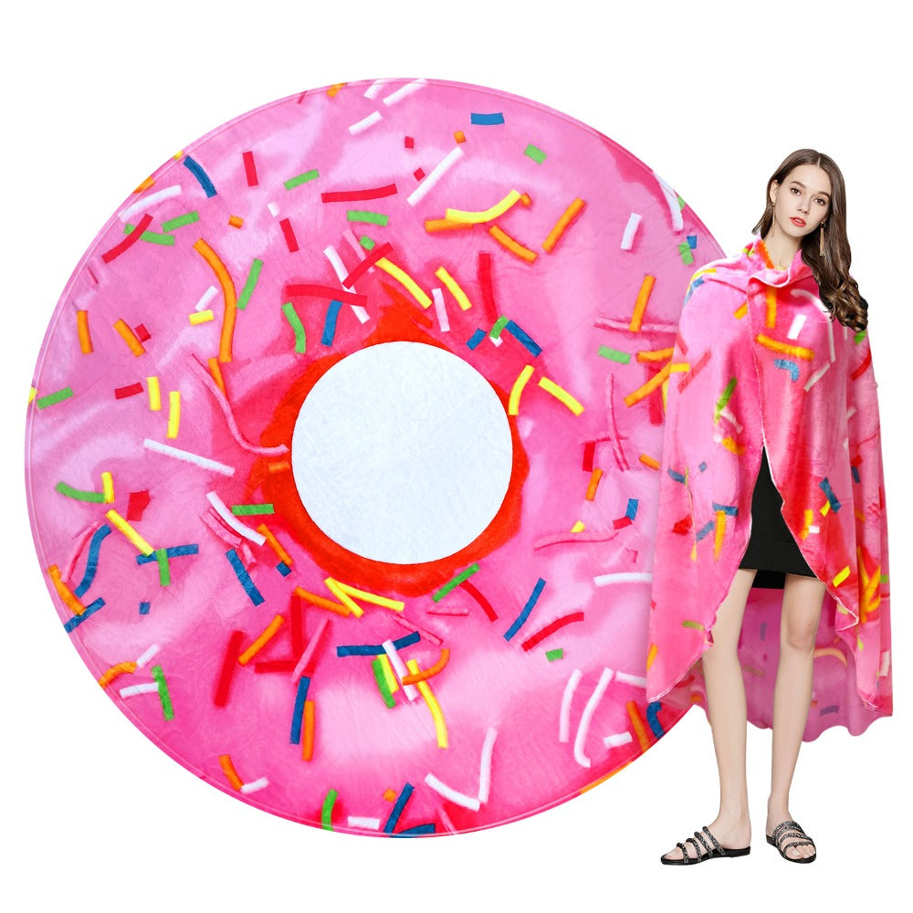 Round Food Print Throw Blanket in Pizza, Donut or Pancakes Designs with 62-, 71- or 80-Inch Diameters