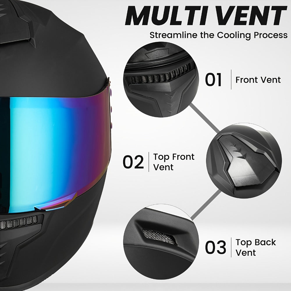 Full Face Motorcycle Helmet DOT Certified – Removable Washable Liner, Color Lens Compatible, Unisex S–XL, Matt Black / Gloss Black / White