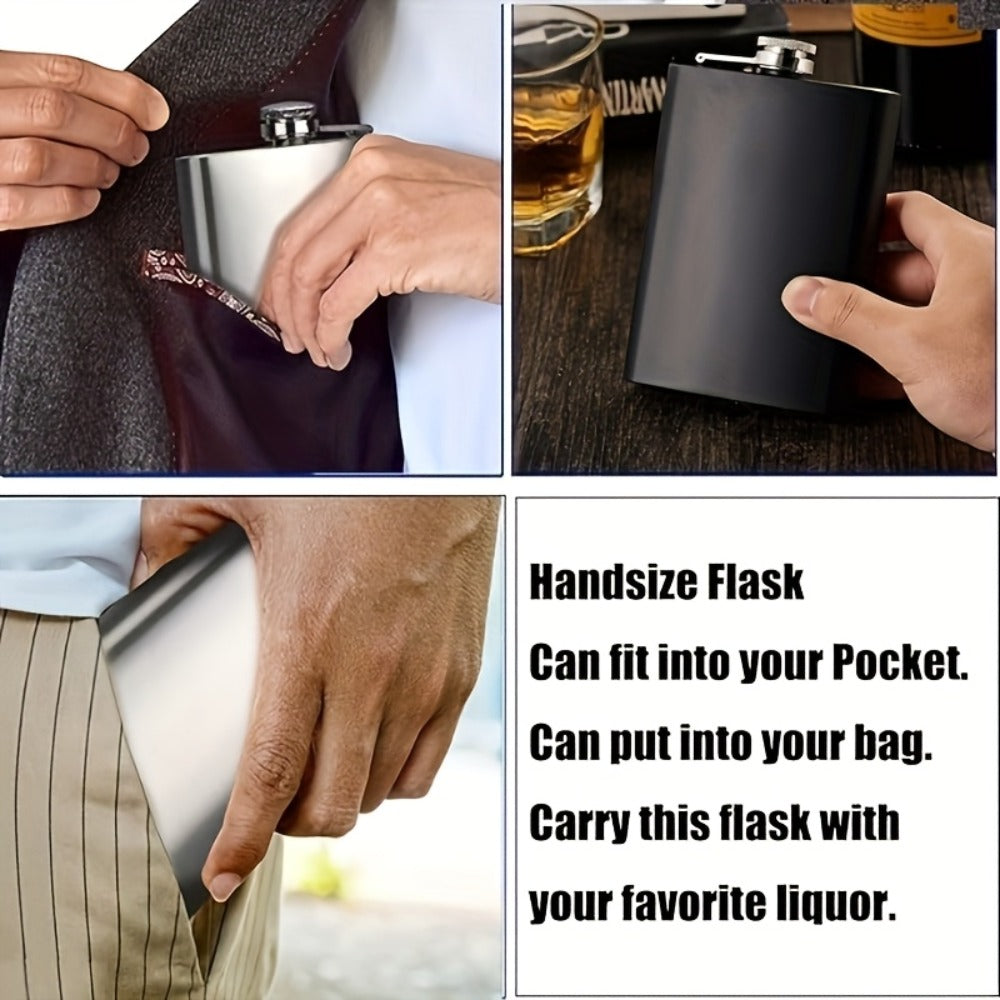 Black Gift-Box Flask Set with 8.1- and 3-Ounce Bottles, Cup, Filter and PU-Style Cover for Home and Everyday Use