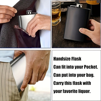 Black Gift-Box Flask Set with 8.1- and 3-Ounce Bottles, Cup, Filter and PU-Style Cover for Home and Everyday Use