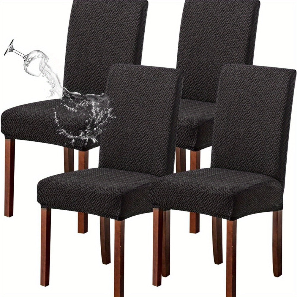 Textured Stretch Dining Chair Covers in Beige, Gray, Chocolate, Black, Khaki or Burgundy, Four- or Six-Piece Sets