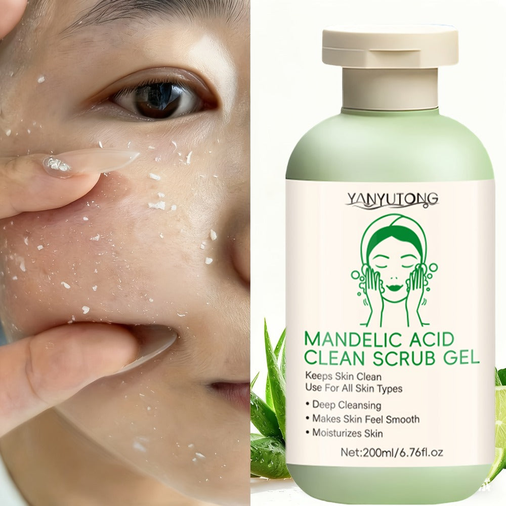 Mandelic Acid Facial Exfoliating Gel in a 200ml Green Pump Bottle for Face and Body Rinse-Off Use