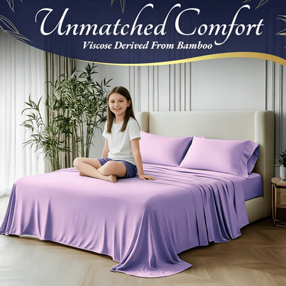 Viscose-from-Bamboo Four-Piece Sheet Set with Deep-Pocket Fitted Sheet, Twin to King Sizes and 12 Colors