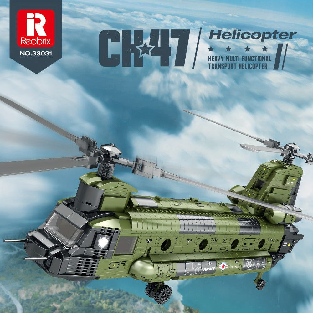 CH-47 Chinook Transport Helicopter Building Block Model with 1,622 Pieces for Adult Aviation Display