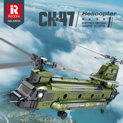 CH-47 Chinook Transport Helicopter Building Block Model with 1,622 Pieces for Adult Aviation Display