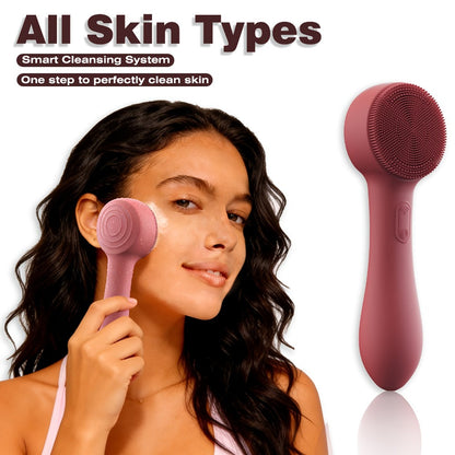 Silicone Facial Cleansing Brush Electric Face Scrubber 12000 Vibrations IPX7 Waterproof USB Rechargeable Heat Massage Deep Pore Cleansing Exfoliator for Sensitive Skin Blue Black Rose Red Pink