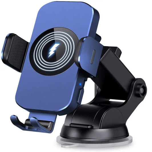 Auto-Clamping Car Wireless Charger 15W Blue Gold Stylish Vent Clip Phone Mount 360° Rotation for iPhone 16 15 14 13 12 11 Pro Max, Samsung Galaxy S24 S23 S22 S21, All Qi Devices – Blue & Gold