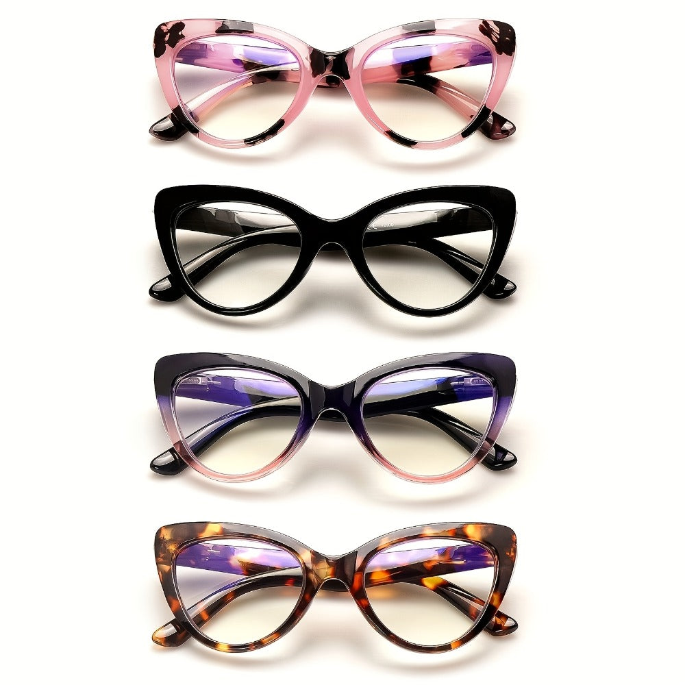 Reading Glasses – Four-Pair Cat-Eye Blue-Light Reader Set with Leopard and Gradient Frames