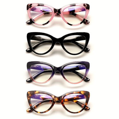 Reading Glasses – Four-Pair Cat-Eye Blue-Light Reader Set with Leopard and Gradient Frames