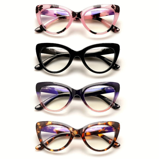Reading Glasses – Four-Pair Cat-Eye Blue-Light Reader Set with Leopard and Gradient Frames