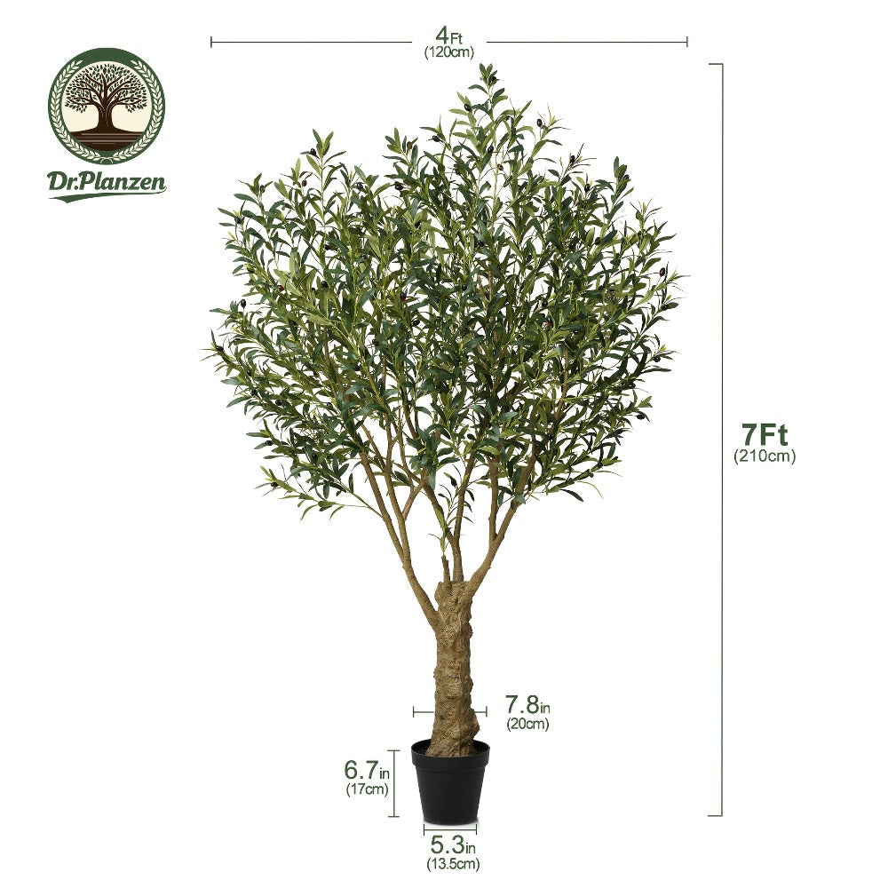 Potted Olive Artificial Tree with 5, 6, 7 and 8 ft Height Options, Black Planter and Branching Green Leaves