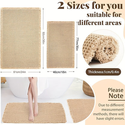 Tasseled Knit Bath Mat with Rectangular Profile, Fringed Edges and 18 x 30 or 24 x 36-Inch Size Options