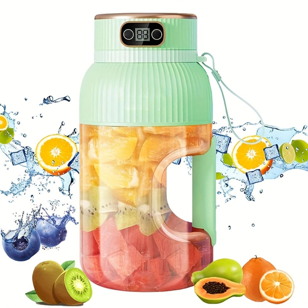 Portable Blender Cup with Top Digital Display, Integrated Side Grip, Travel Cover and Green or White Options