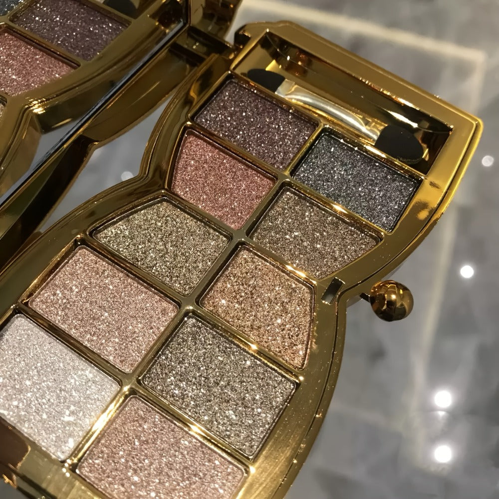 Eyeshadow Palette 10-Shade Gold Bow Compact with Mirror, Dual-Ended Applicator and Three Color Options