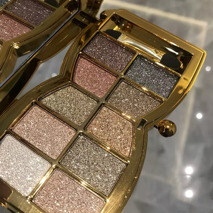 Eyeshadow Palette 10-Shade Gold Bow Compact with Mirror, Dual-Ended Applicator and Three Color Options