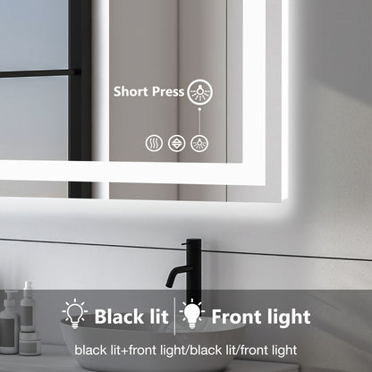 LED Bathroom Mirror with Anti-Fog – Dimmable Vanity Mirror, 3 Color Lighting Modes, Dual Light Source, Wall Mounted Horizontal or Vertical, Tempered Glass, Multiple Sizes