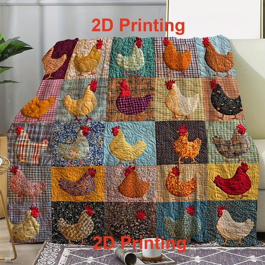 Colorful Chick Print Flannel Blanket Soft Cozy Throw