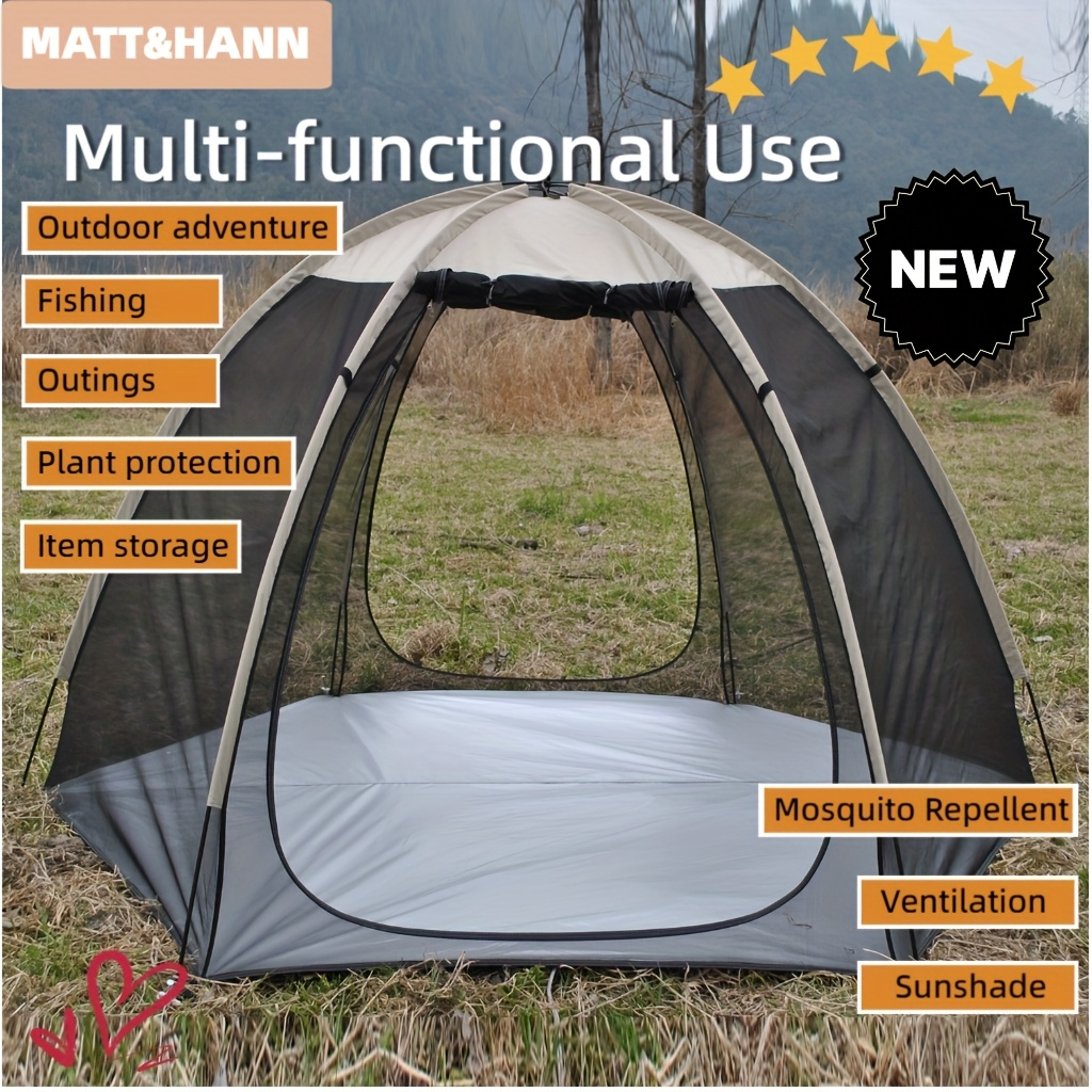 Portable Khaki Dome Screen Tent with Full Mesh Panels, Wide Zippered Entry and Flexible Pole Frame