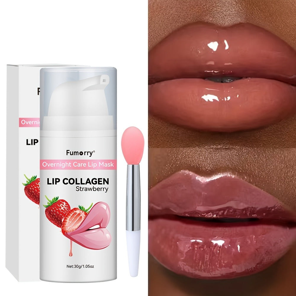 30g / 1.05oz Fumerry Lip Collagen Strawberry-Labeled Pump Bottle with Pink Applicator and 9.7cm Height