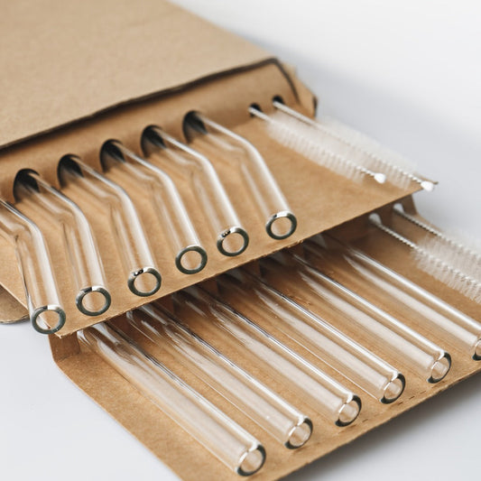 Glass Straws Set 12 Pack with Cleaning Brushes - Reusable Borosilicate Heat Resistant Drinking Straws for Smoothies Coffee Tea Milkshakes Mason Jars