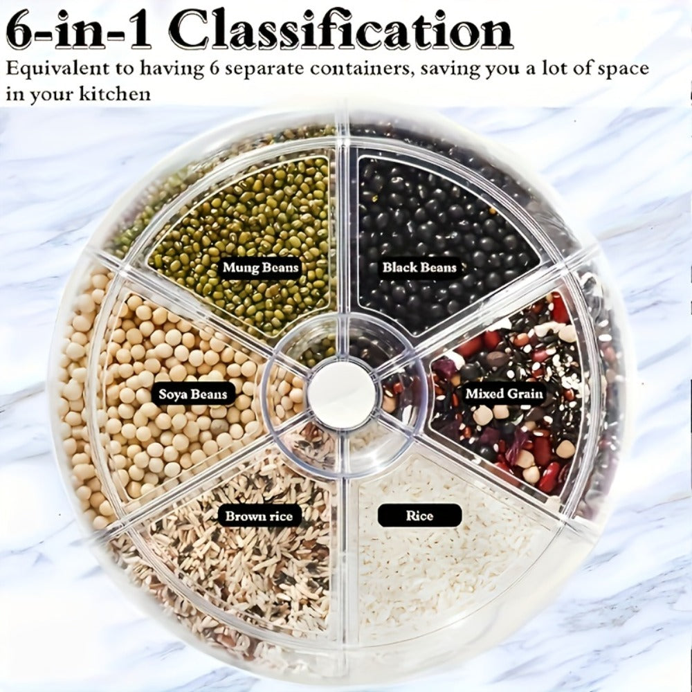 Rotating Grain Food Storage Organizer with Six Compartments and 13lb or 22lb Capacity Options