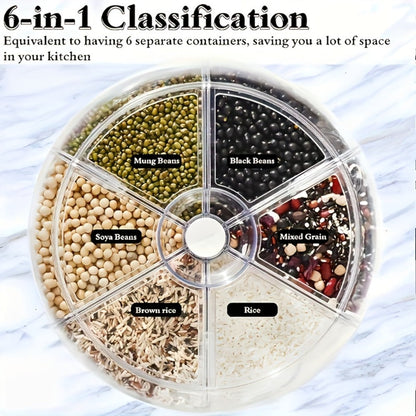 Rotating Grain Food Storage Organizer with Six Compartments and 13lb or 22lb Capacity Options