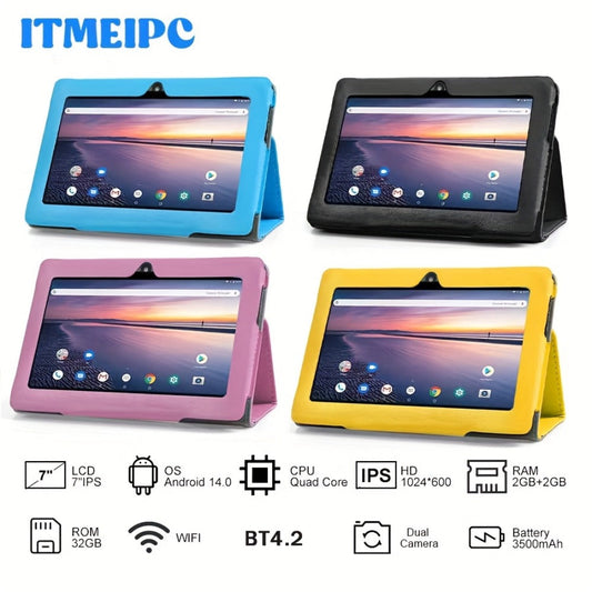 Android Tablet 7-Inch with Android 14, 4GB Total RAM, 32GB Internal Storage and Built-In Protective Case