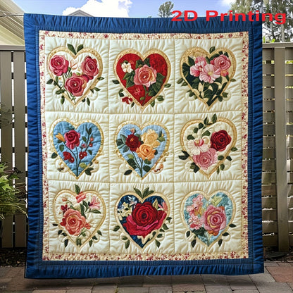 Heart and Floral Collage Print Flannel Blanket with Six Size Options from 40 x 50 to 60 x 80 Inches