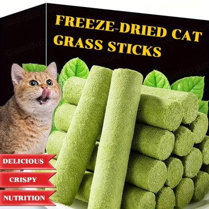 Green Cat-Grass Treat Sticks in 15-Piece or 3 x 5-Piece Checkout Packs for Adult Cats Pictured