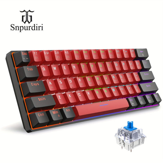 60% Mechanical Gaming Keyboard Wired 61 Keys Green Switch – Compact Tenkeyless Clicky Keyboard for PC Laptop Windows Gaming Typing | Black Red | Portable Desk Setup Keyboard