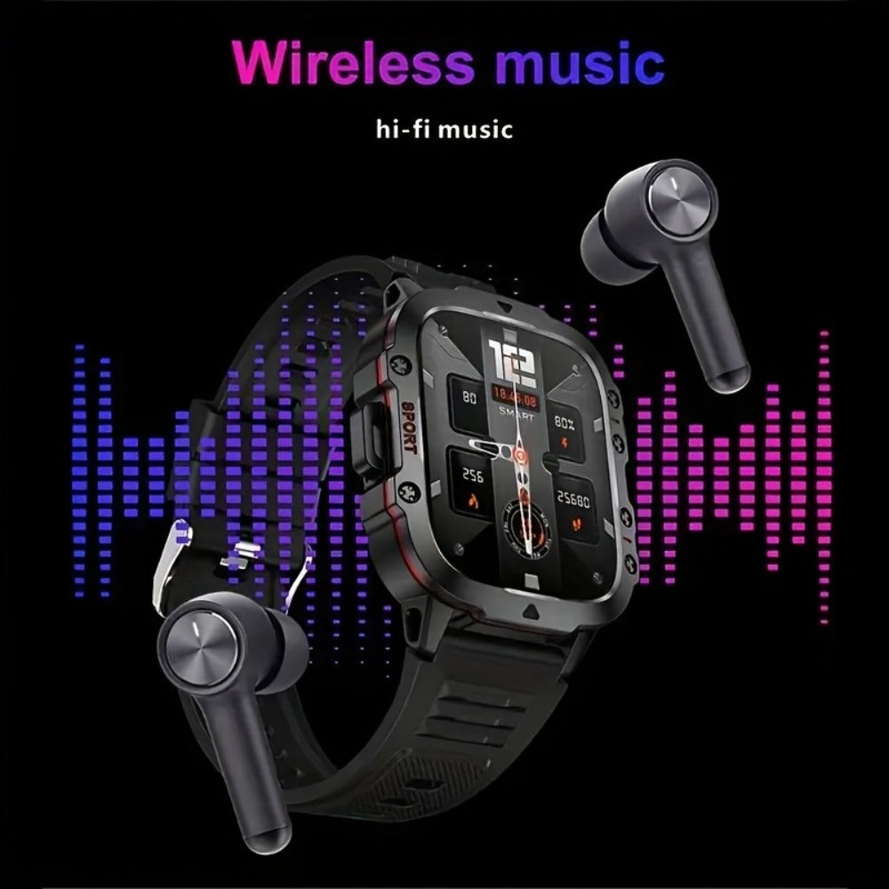 Smartwatch 2-in-1 with Built-In Wireless Earbuds, Calling, Music, Camera and Strap Options