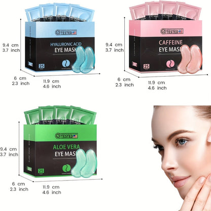 25-Pair Under-Eye Patch Set with Individually Packed Caffeine, Hyaluronic Acid or Aloe Vera Formula Options