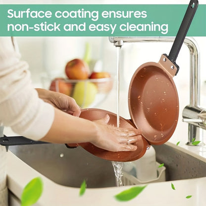 Double-Sided Omelette Pan Cookware with 7.09in Round Wells, Reversible Hinge and Golden Finish