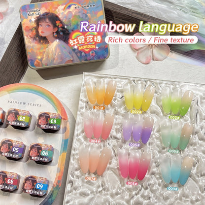 Gel Nail Polish MORDDA Nine-Color Rainbow Grid Set for Gradient and Ombre Manicure Art in One Compact Case