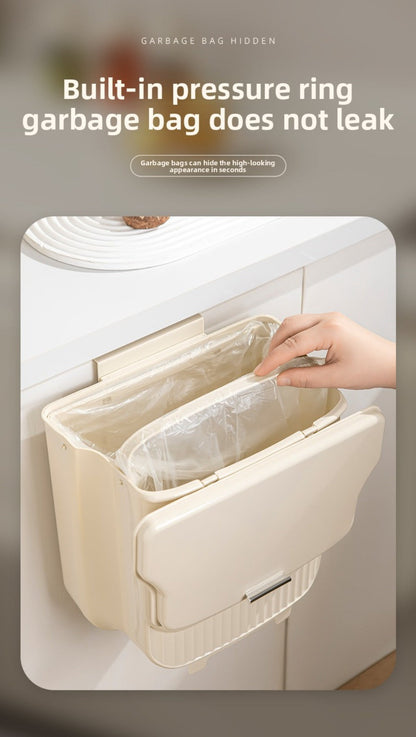 Collapsible 1.85-Gallon Trash Can with Lid for Wall Mount, Cabinet Door Hanging or Floor Placement