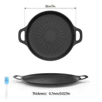 BBQ Griddle Pan Non-Stick with Oil Drain Groove & Double Handles – Multi-Function Grill Frying Pan with Oil Brush for Outdoor BBQ Family Gatherings Indoor Stovetop Cooking | Easy Clean Cookware
