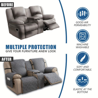 Recliner Loveseat Cover 4 Piece Set Waterproof Split Dual Recliner Sofa Slipcover with Center Console Cover & Straps - Pet Friendly Furniture Protector, Knit Polyester, 8 Colors, Black Grey Beige Navy