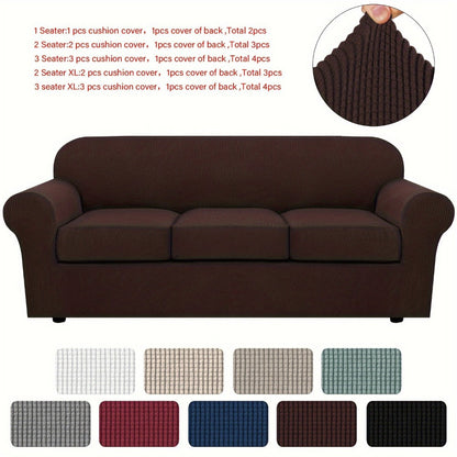 Sofa Cover Grid Jacquard Elastic Full-Cover Slipcover with Anti-Slip Fit for 1 to 3 Seats and XL Sofas