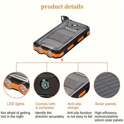 Solar Power Bank 20000mAh 40000mAh Portable Charger with Dual USB LED Flashlight & Compass - Waterproof External Battery Pack for Camping Hiking Outdoor Emergency, Compatible with iPhone Android Samsung